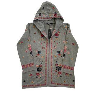 DRIFTWOOD Jeans Shelly Kimono w Hood In Serenity Gray Sz 1X NWT Floral Embroider